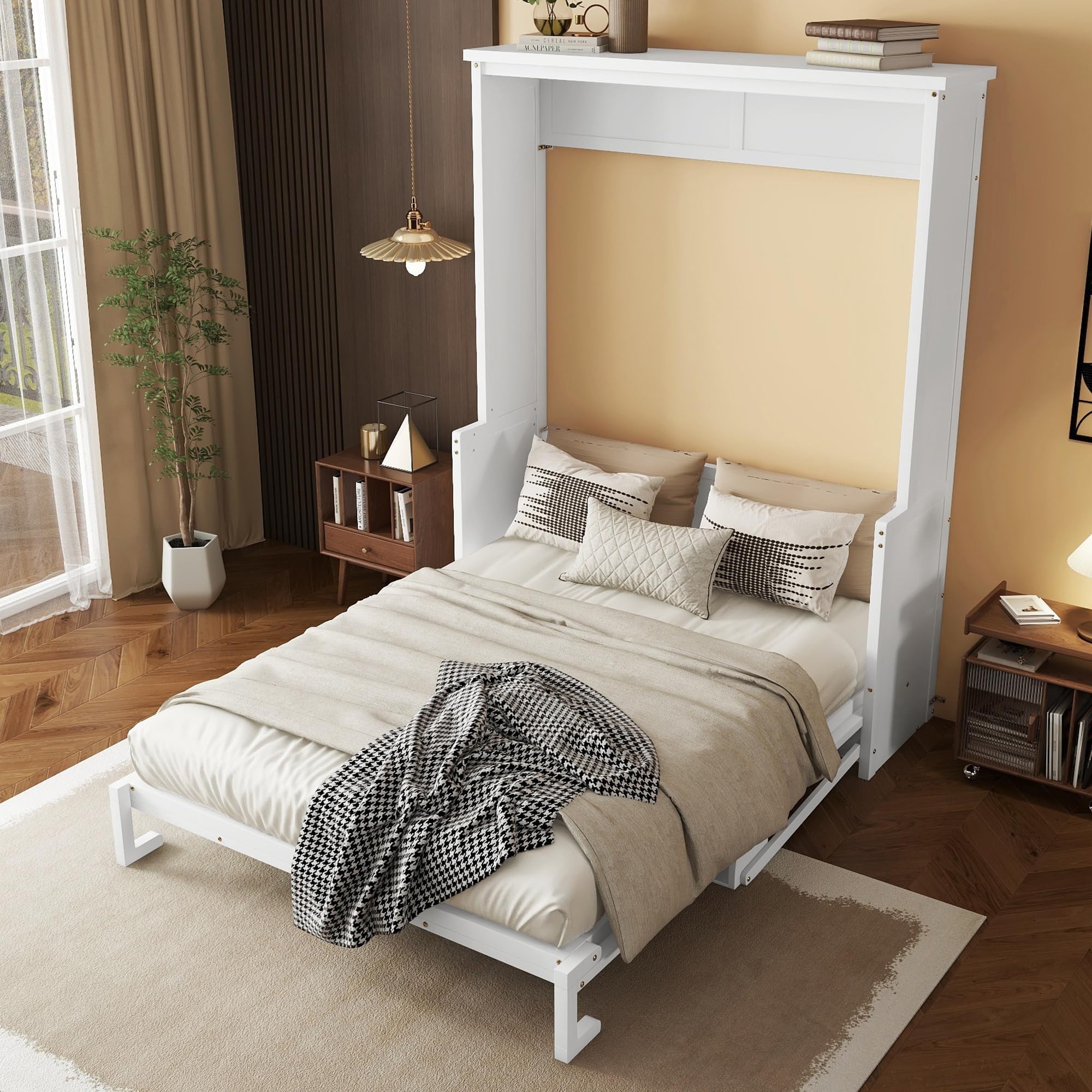 Photo 1 of (MISSING HARDWARE) ***STOCK PHOTO REFERENCE ONLY***KEIKI Queen Size Wall Murphy Bed, Pine Wood Cabinet with Hidden Foldable Bed & Desk, Gas Strut Support for Guest Room, Bedroom, or Living Room, White