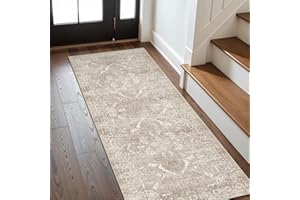 EISUROM Hallway 2x6 Runner Rug - Vintage Non-Slip Long Rug for Entryway Low-Pile Washable Medallion Runner Rugs for Hallway Waterproof Traditional Runner Rug Indoor Thin Rugs for Kitchen (Beige)