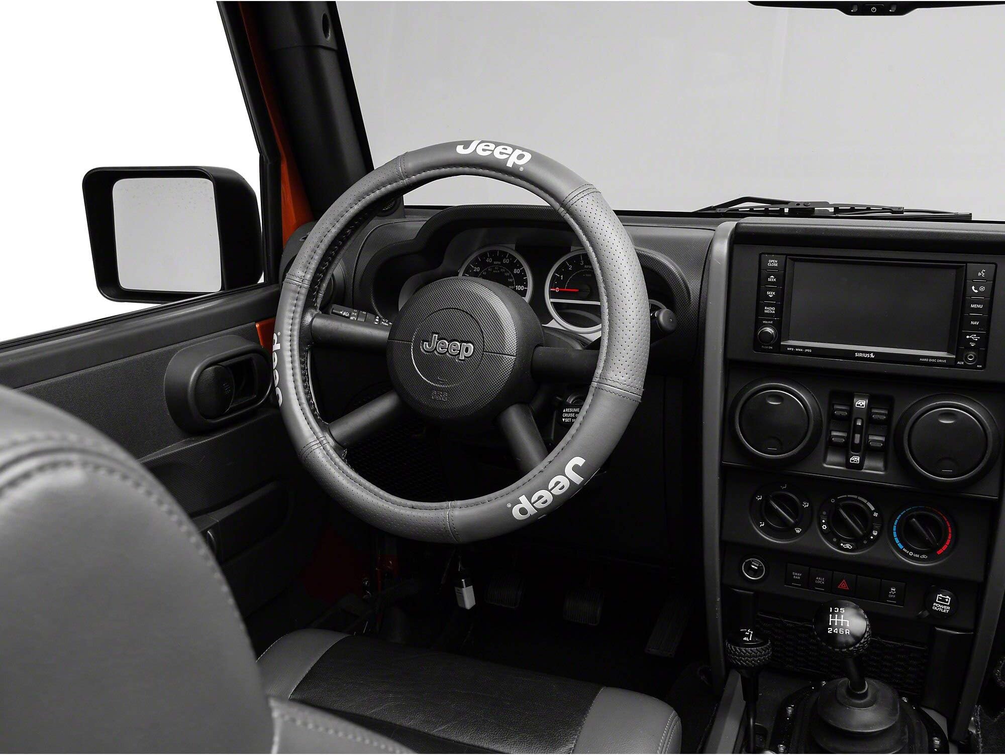Alterum Steering Wheel Cover in Gray Jeep Logo with Elite Series Speed Grip Fits Jeep Wrangler YJ / TJ / JK & JL 1987-2020