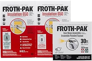 AWF PRO Froth-Pak 650 Spray Foam Insulation, 30 ft Hose. Insulates Cavities, Penetrations & Gaps Up to 2" Thick. Yields Up to 650 Board ft. Two Component, Polyurethane, Closed Cell