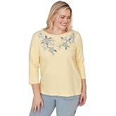 Alfred Dunner Women's Floral Embroidered Sunshine Top