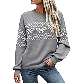 ECOWISH Bow Sweater Women Valentine Casual Long Sleeve Knit Tops Crew Neck Jumper Pullover Oversized Outfit Fall Winter
