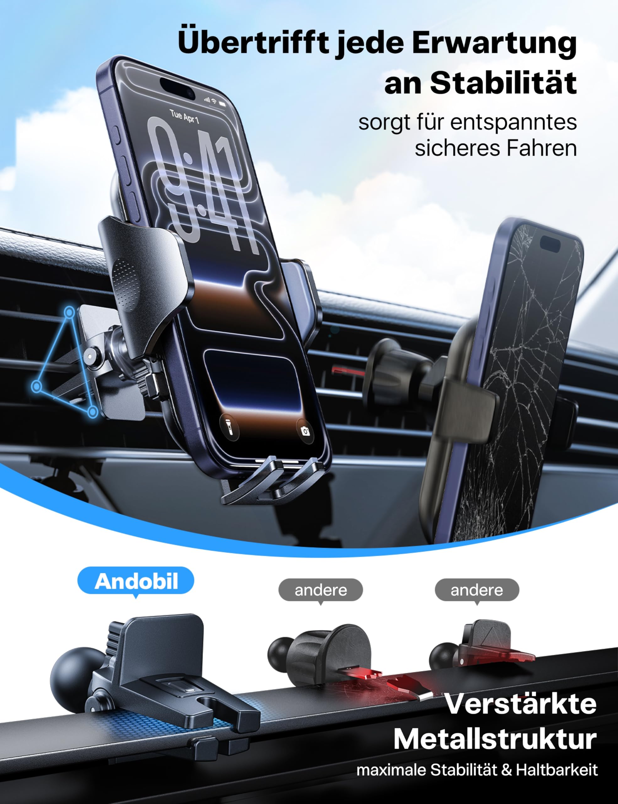andobil Handyhalterung Auto [2026 Neueste Saugnapf] 3 in 1 Saugnapf & Lüftung Halter Universale KFZ Autohalterung Zubehör für iPhone 17 Pro Max Air 16/15/14/13/12 Samsung Galaxy S25 Ultra/S24/S23 Usw 7