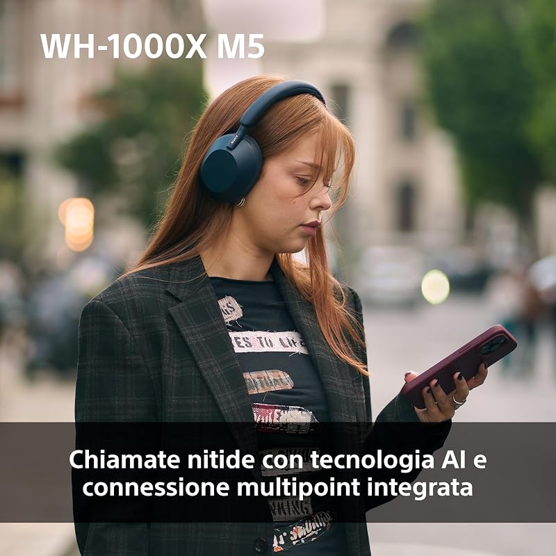 WH-1000XM5 Custodia Rigida |Cuffie Wireless Over-Ear, Noise Cancelling di Nuova Generazione con Spatial Audio, Fino a 30 Ore di Batteria, Bluetooth, Silver