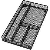 shenee Desk Drawer Organizer Tray,Drawer Organizer for Office and Home,Desk Organizer with Drawers,4 Compartments,Non-Slip Desk Organizers and Accessories for Stationery Makeup School (Black)