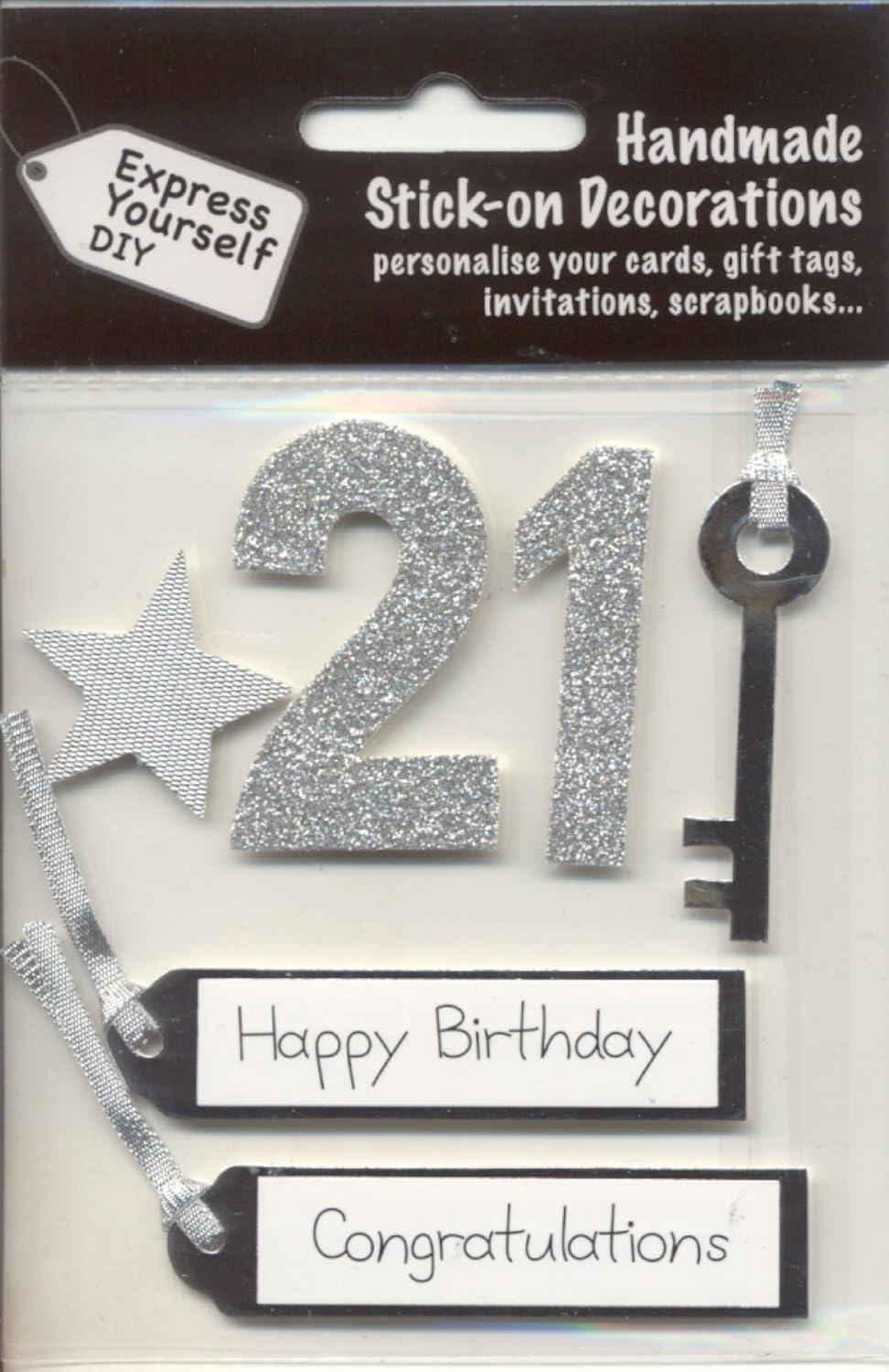 Express Yourself DIY, self Adhesive, 21st Birthday Silver Topper, Ideal for Card Making Scrapbooking, Papercrafts