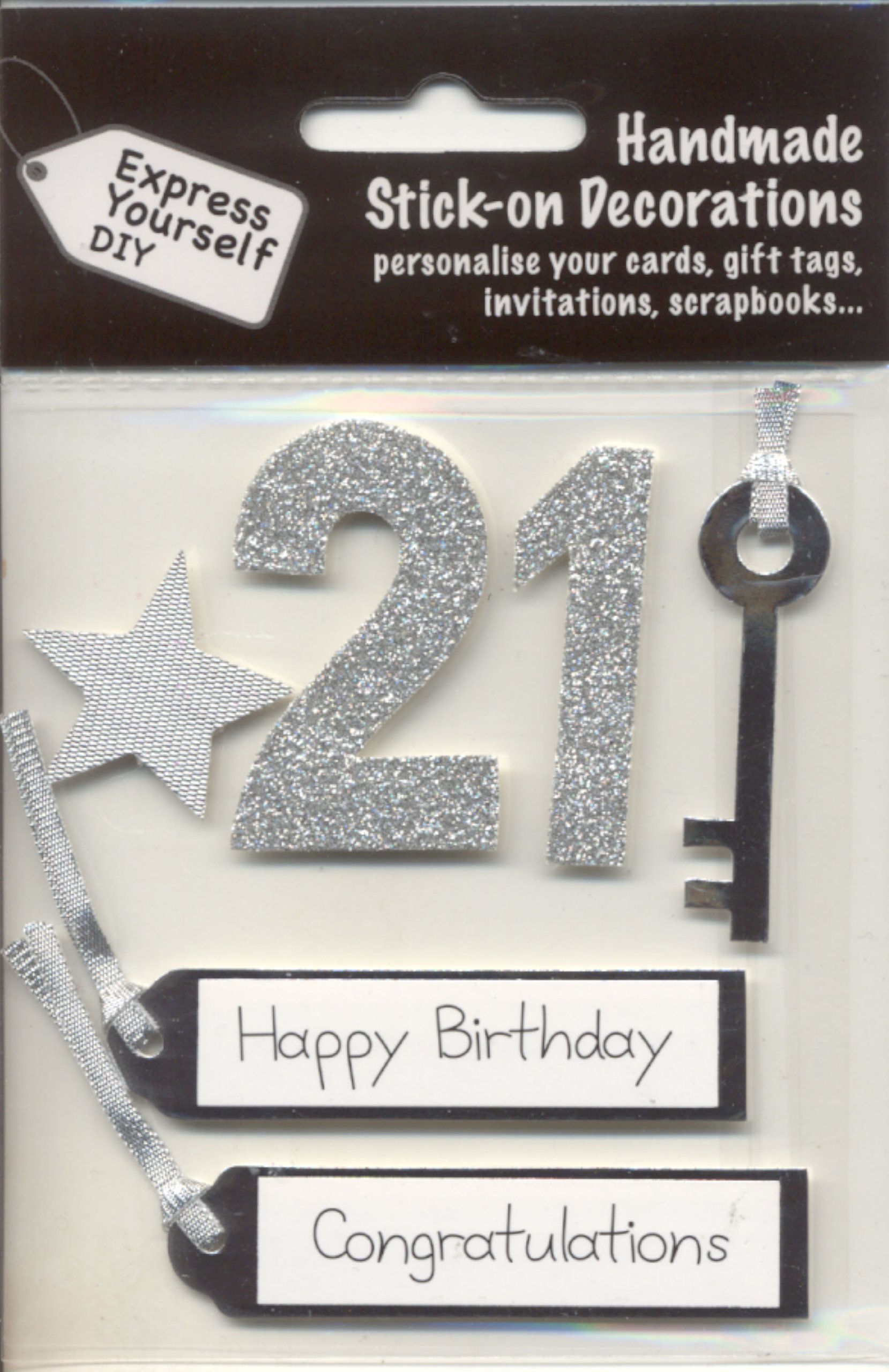 Express Yourself DIY, self Adhesive, 21st Birthday Silver Topper - Ideal for Card Making, Scrapbooking, Papercrafts, Childrens Crafts etc