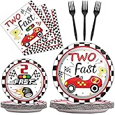 96pcs Two Fast Plates and Napkins Race Car Party Decorations Racing 2 fast Party Plates and Napkins Set Racing Sports Themed Dinnerware for Two Fast Kids Boys Birthday Supplies Favors, Serve 24