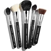 Sigma Beauty Classic Face Brush Set - Makeup Brushes 5-Piece Full Face Kit | SigmaTech Synthetic Fibers With Waterproof Handles For Liquid, Cream and Powder Application Plus Durable SigmaAlloy Ferrules