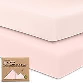 2 Pack and Play Sheets, Waterproof Mini Crib Sheets Fitted - 38x26 Organic Cotton Pack N Play Sheets for Graco Pack and Play Mattress, Playard Baby Crib Sheets,Neutral for Boy,Girl,Toddler(Mist Rose)