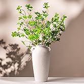 12 Inch Tall White Ceramic Vase, with 5 Branches of 25 Inch Faux Artificial Vibrant Greenery Stems Set, Textured Minimalist Jug, Fake Stem Plants, Decorative Farmhouse, Console Table Centerpiece Decor