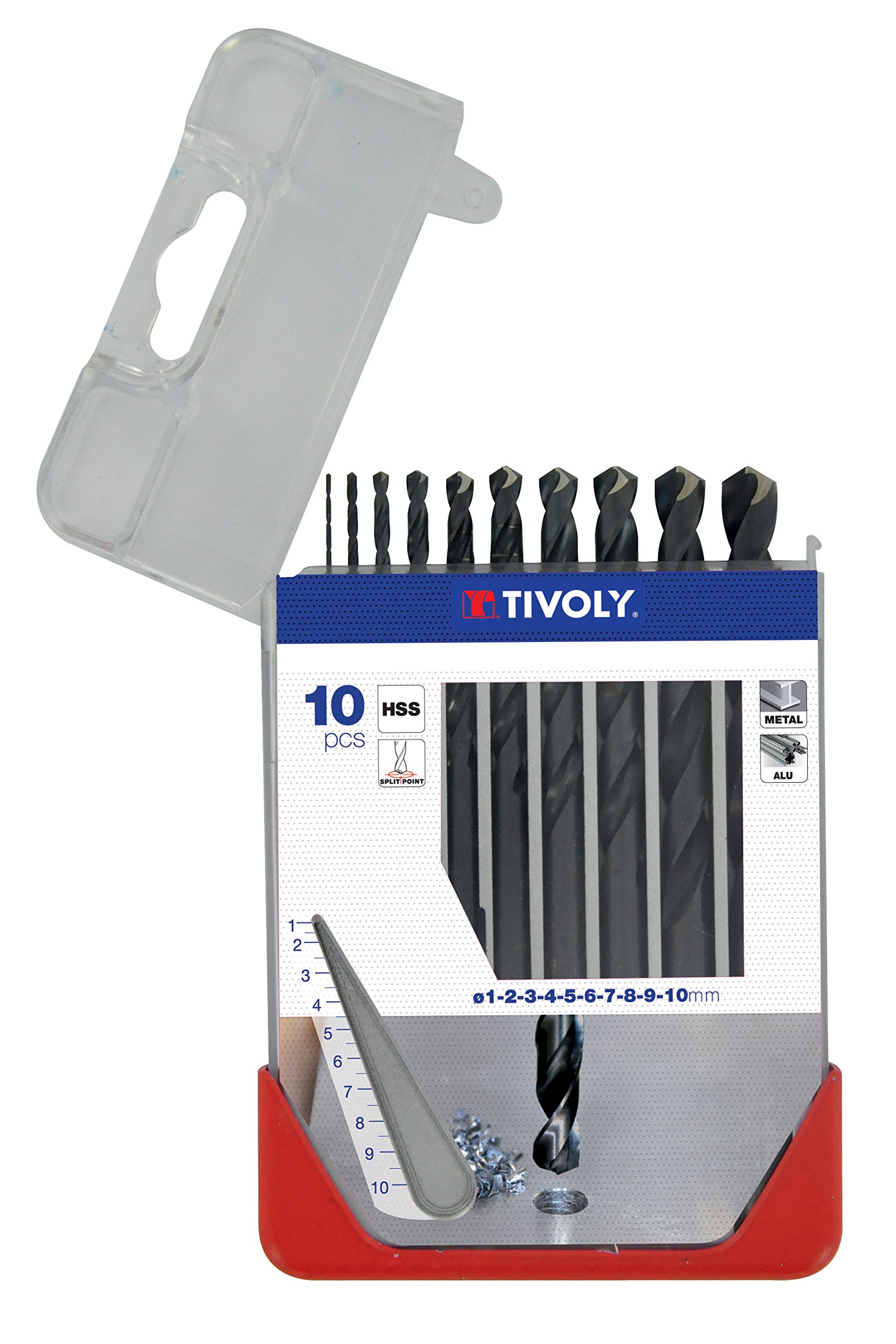 Tivoly AP13 – Pack of 10 Drill Bits for Metal DIN 338 HSS Diameter of 1, 2, 3, 4, 5, 6, 7, 8, 9, 10 mm)