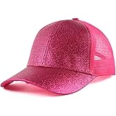 Zsedrut Girls Glitter Baseball Cap Kids Adjustable Ponytail Hat Toddler Summer Mesh Trucker Hats