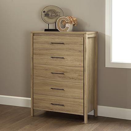 Amazon Com 5 Drawer Chest Rustic Oak Modern Metal Handles