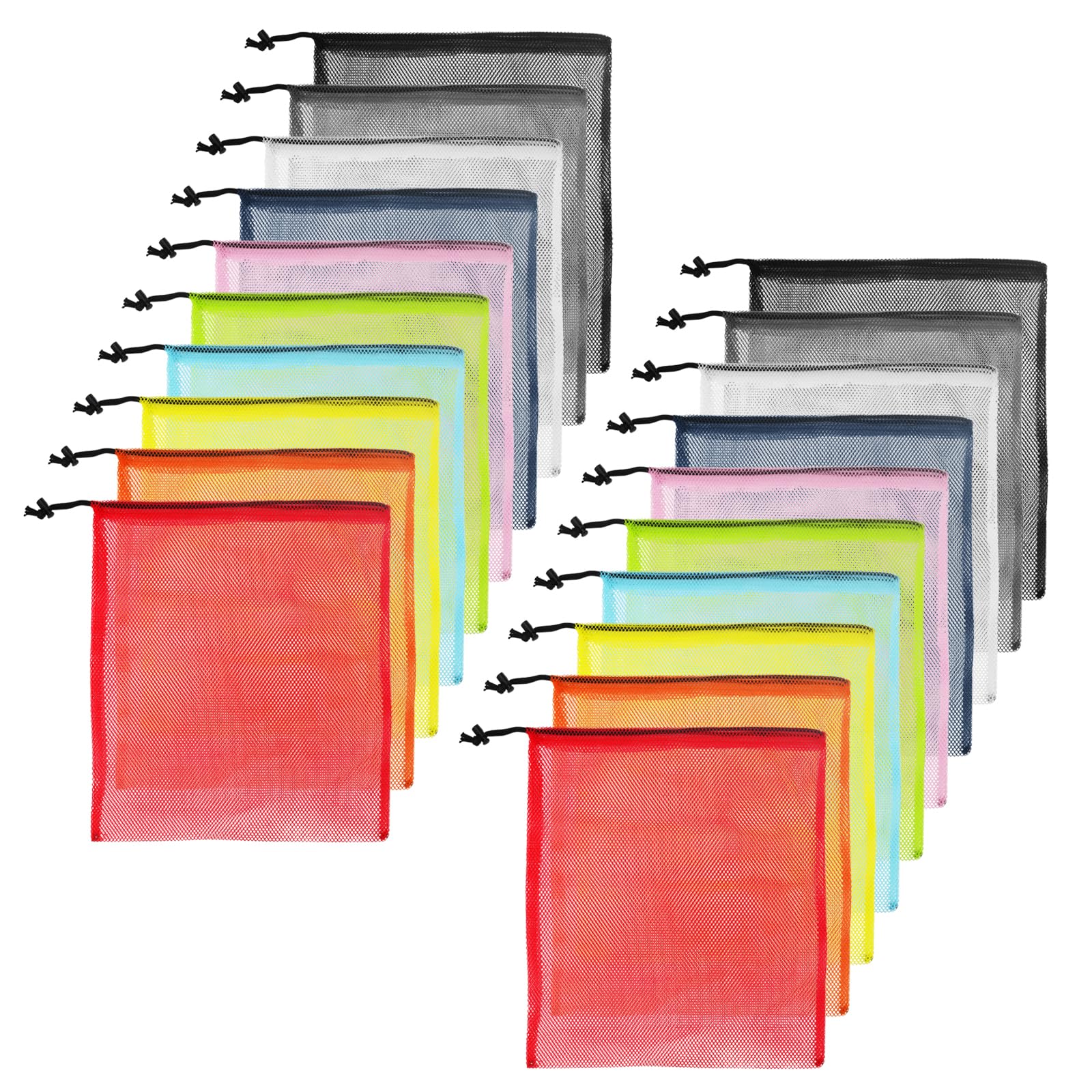 JOIKIT 20Pcs Large Colorful Mesh Drawstring Bag, 35 x40 cm Mesh Drawstring Storage Net Bag, Mesh Stuff Sack for Camping, Travel, Sport