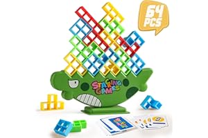 CERBONNY 64Pcs Tetra Tower Stacking Blocks Game, Board Games for Families, Parties, Travel and Team Building, Suitable for 2+ Players Kids & Adults Toys(Dinosaur)