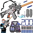 Toy Gun Automatic Sniper Rifle with Lanyard, Electric Realistic Toy Foam Blasters- 200 Darts, Tactical Vest Set, Scope and 2 Clips, Cool Toys for Kids Ages 8-12, Birthday Xmas Gifts for Boys Adults