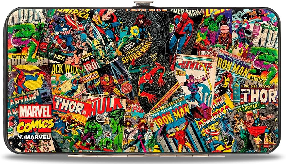 Buckle-Down womens Buckle-down Hinge - Retro Marvel Comic Books Stacked Wallet, Multicolor, 7 x 4 US: Clothing