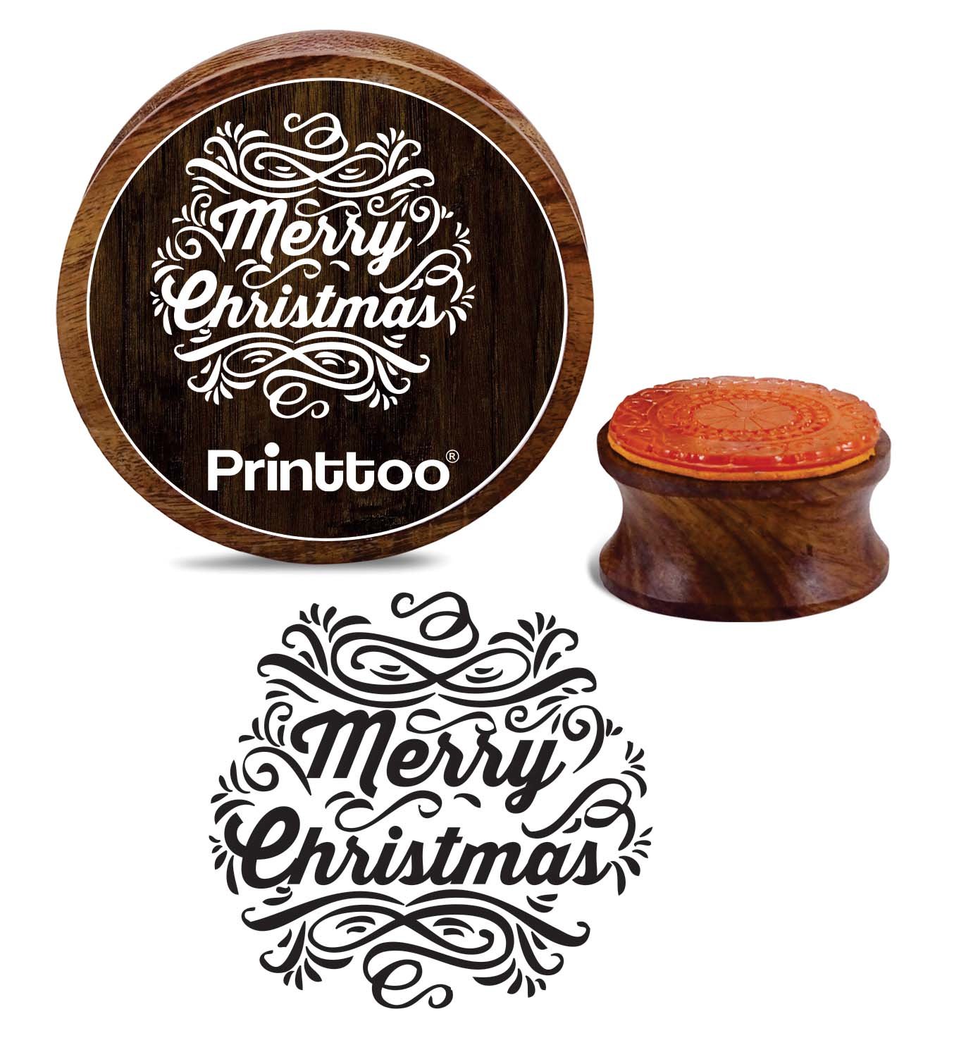 Printtoo Round Wooden Rubber Stamp Merry Christmas Scrap-Booking Craft Textile Stamps-3 Inch