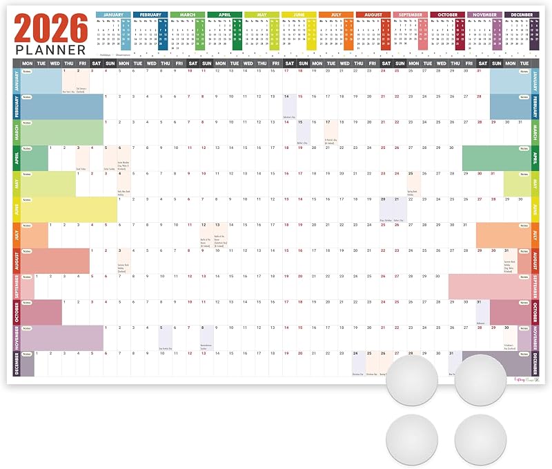 Giftinghouse 2026 Wall Planner A2 Laminated UK Full Year 42 x 59.4 cm with