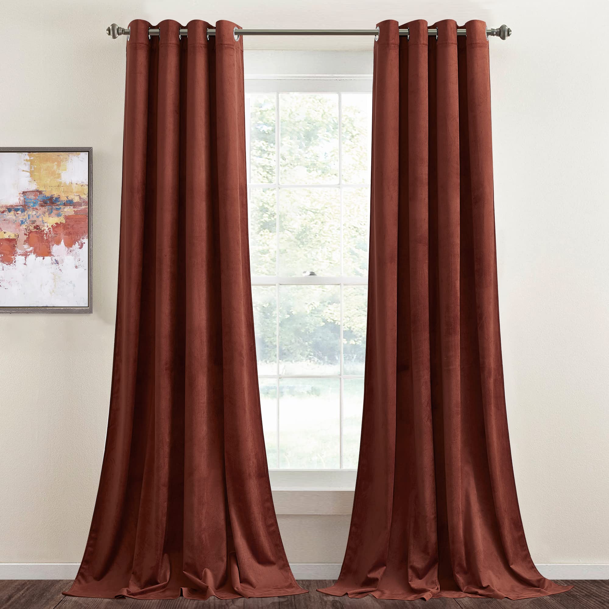 Photo 1 of StangH Rust Velvet Curtains - 96 inches Grommet Sunlight Blocking Thermal Insulated Window Panels for Living Room/Guest Room/Baby Nersury/Closet, Rust, W52 x L96 inches, 2 Panels