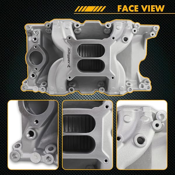 JGHYPERX DM-3812 55026 7576 INTAKE MANIFOLD ALUMINUM DUAL PLANE COMPATIBLE WITH CHRYSLER MOPAR AIR GAP SMALL BLOCK LA MAGNUM DODGE JEEP 1967-2003 318 340 360 1,500-6,500 RPM SILVER