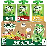 GoGo squeeZ Fruit on the Go Organic Variety Pack, Apple, Strawberry & Banana, 3.2 oz (Pack of 12), Unsweetened Organic Fruit
