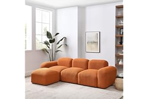 Tmsan Modular Sectional Sofa, Convertible L Shaped Couch with Ottoman, 94.5" Cloud Couches for Living Room Furniture Set, Orange Teddy Fabric