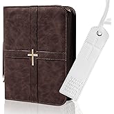 Bible Cover, Discreet & Elegant Bible Case, Brown PU Leather Bible Cover, Cross Design Bible Bags, Strong and Sturdy Book Case, Includes Premium Bookmark (Brown)