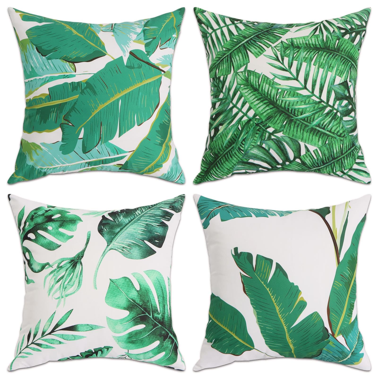 Betadistor Cushion Covers Set-of-4 Decorative Green - Tropic Affair Green Broadleaves Square Pillowcases 45x45cm for Home Decor 501-0014 — image 1