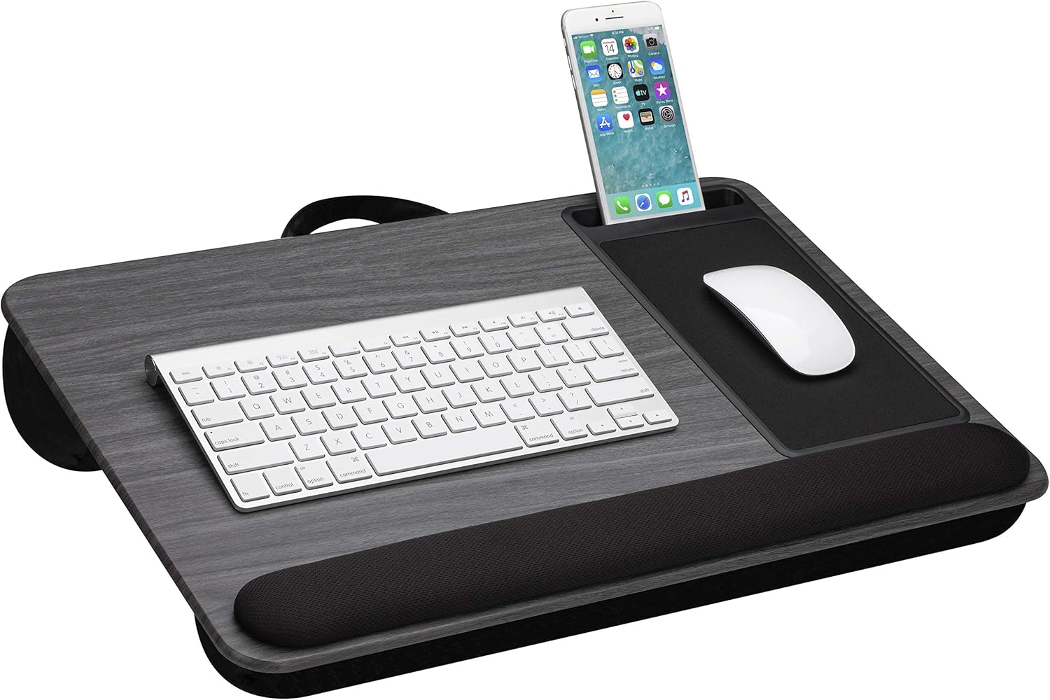 LapGear Home Office Pro Lap Desk with Wrist Rest, Mouse Pad, and Phone Holder - Fits Up to 15.6 Inch Laptops - Gray Woodgrain - Style No. 91595 : Office Products