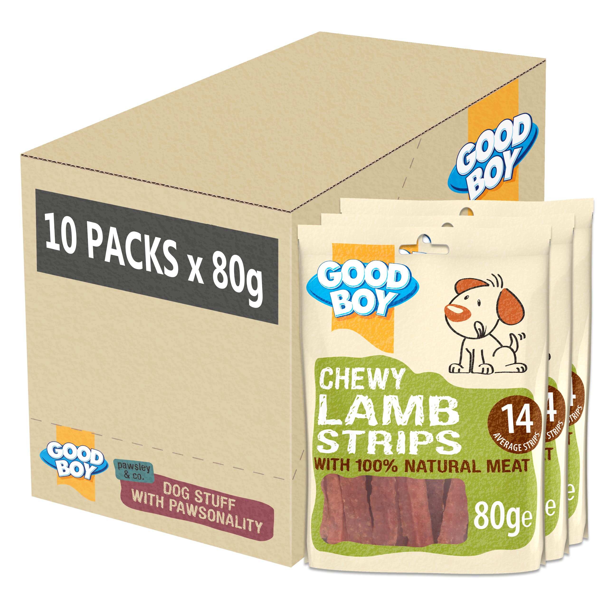 Good Boy Lamb Strips - Natural Dog Treats - Wheat and Cereal Free Recipe - Bulk Box - 10 x 80g