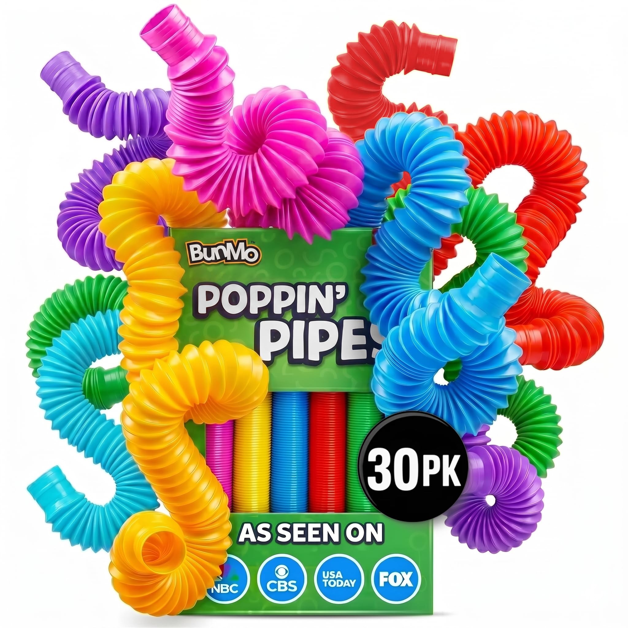 BUNMO Pop Tubes - Sensory Toys - Fidget Toys - Imaginative Play & Stimulating Creative Learning - Hours of Fun for Kids - Tons of Ways to Play - Non-Mouthable Toy 3+ - 30 Pack Large