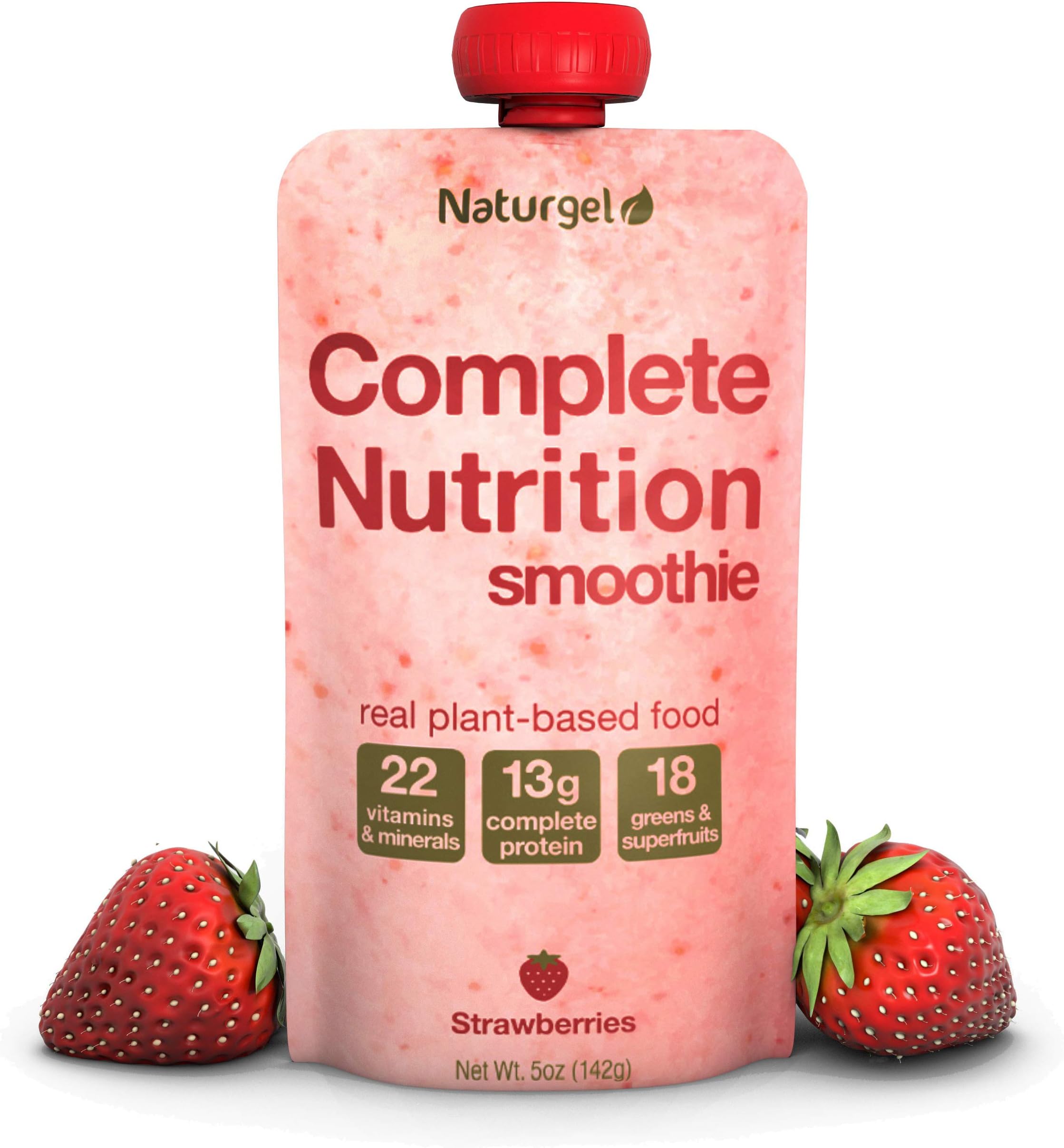 Naturgel Meal Replacement Smoothie, 6 Pouches - Nutrition Shakes with 13g Plant-Based Complete Protein, 22 Vitamins & Minerals, 18 Greens & Antioxidants, Healthy Fats, Fiber and more