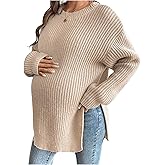 MakeMeChic Women's Maternity Sweater Crew Neck Long Sleeve Split Drop Shoulder Pregnancy Tops