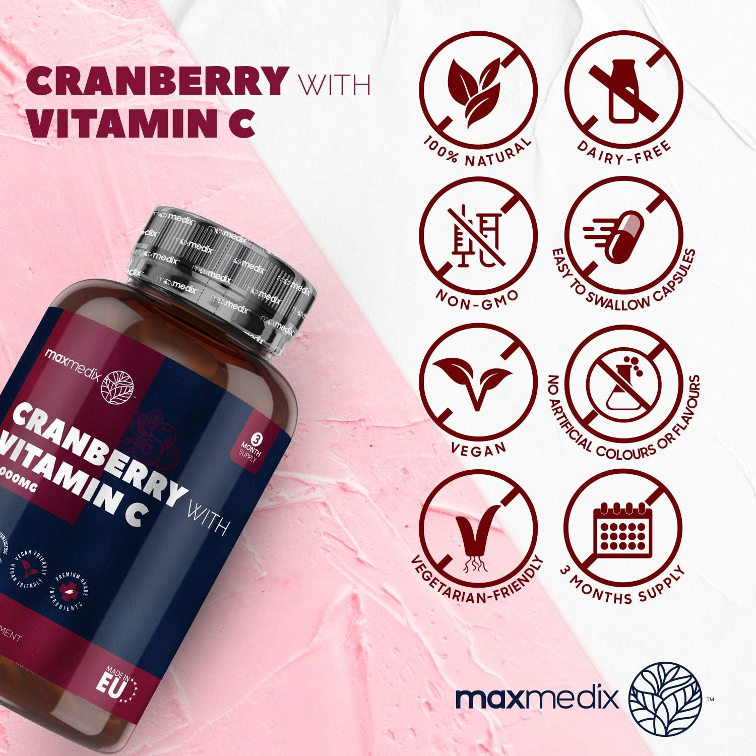 Cranberry Capsules, 180 Capsules, Upto 6 Months Supply, Cranberry Supplements, with Added Vitamin C, Magnesium Stearate-Free - Image 4