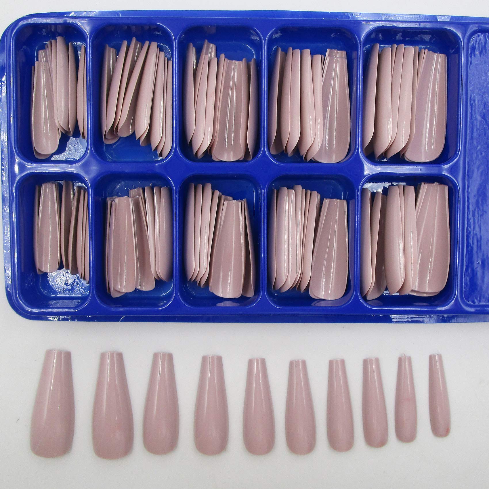 100pc Long Colored Coffin Press on Nail Artificial Coffin False Nails Ballerina Shaped Acrylic Nail Tips Manicure Fingernails Decr 10 Size for Women/Teens/Girls (Khaki) - Image 3