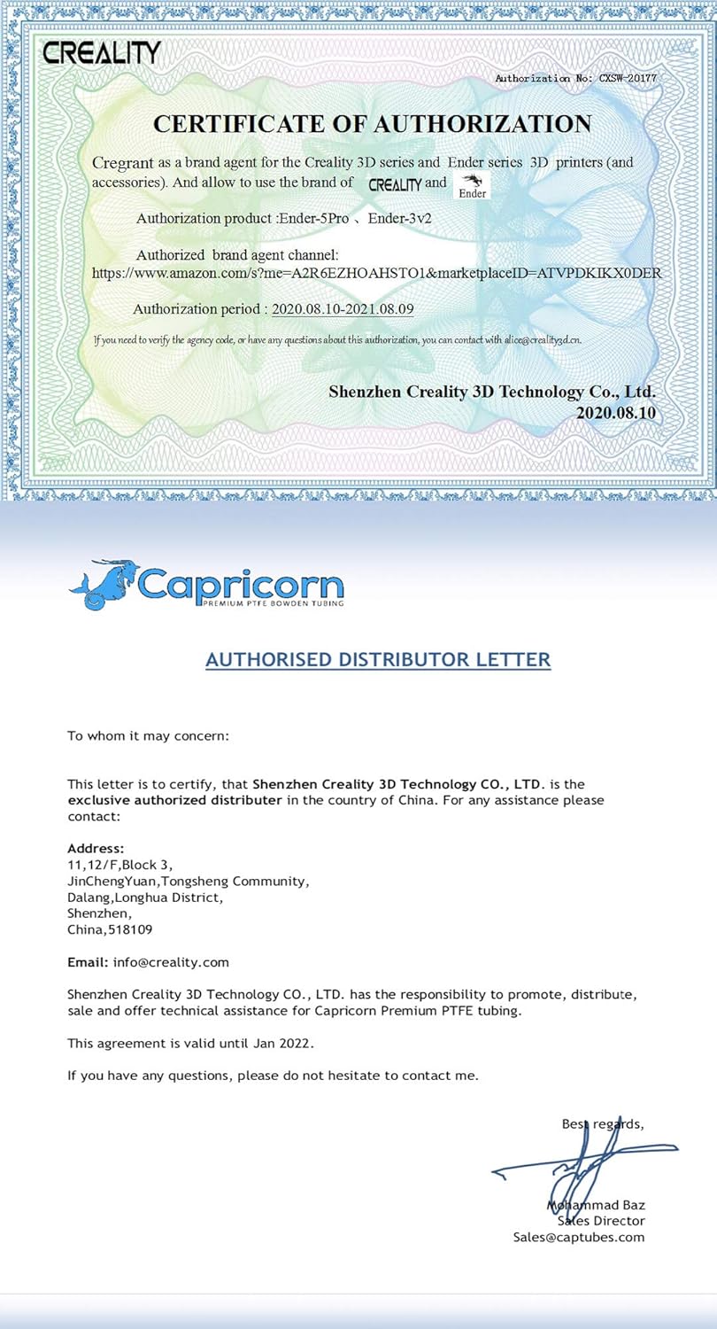 Creality Upgrade 3D Printer Kit with Capricorn Premium XS Bowden Tubing 1M， PTFE Teflon Tube Cutter, Pneumatic Fittings and MK8 Socks and Extra Nozzles for Ender 3/3 Pro/5 CR-10 Series/10S/20/20 Pro: Industrial & Scientific