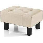 BRIAN & DANY Small Foot Stool, Linen Foot Stools with Legs, Stable Small Footstool for Living Room, Beige