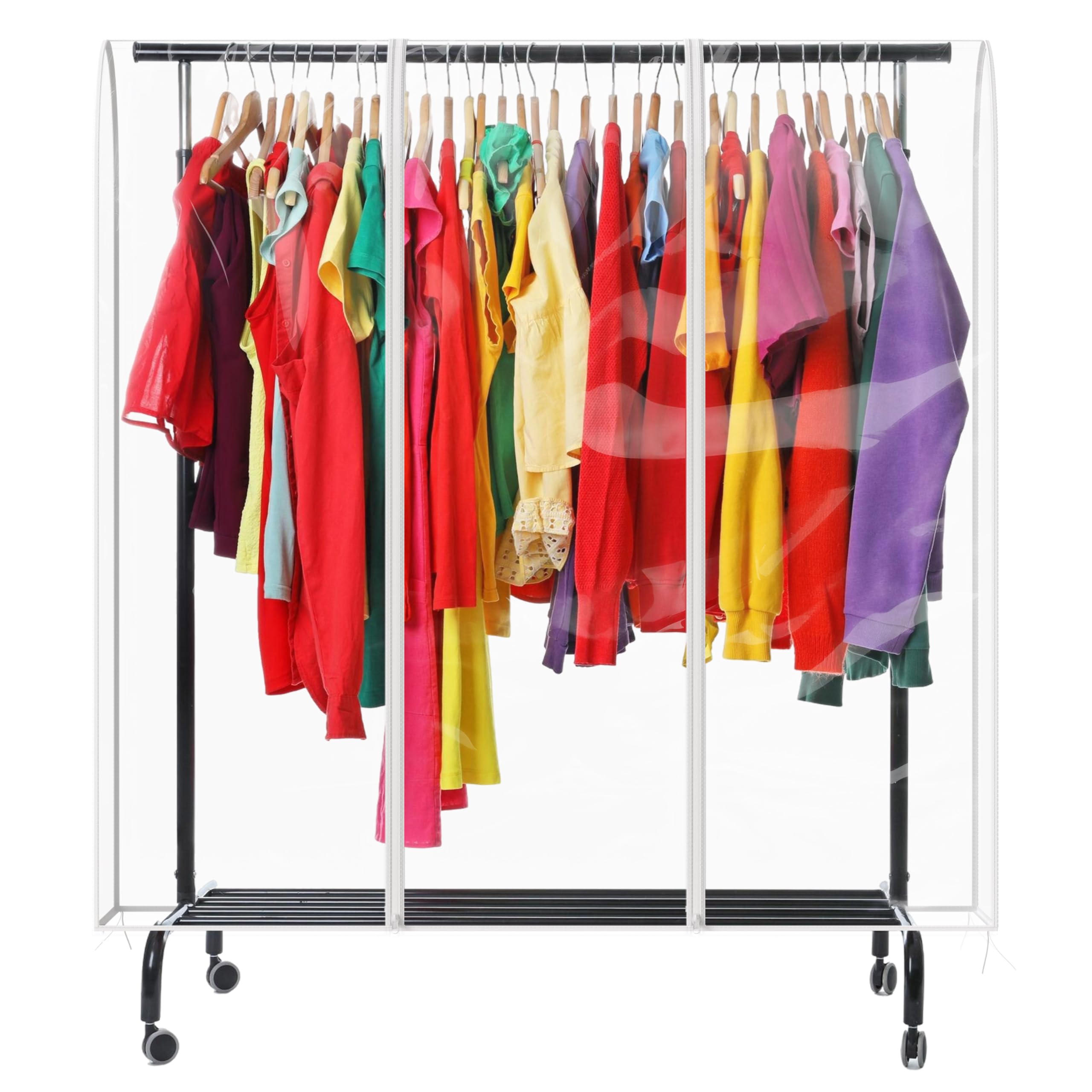 5ft Transparent Clothes Garment Rail Strong Zipped Cover Clear Protective Zip Over Cover for Garment Hanging Coat Racks