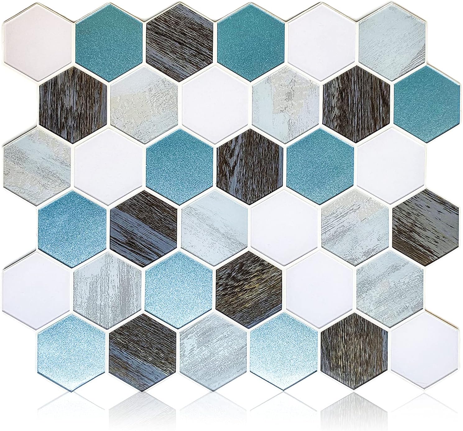 HomeyMosaic Peel and Stick Backsplash 3D Wall Vinyl Tiles for Home Decor Stick on Kitchen Bathroom(5-Sheets,11"x9.4",Hexagon Blue)