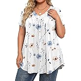 IN'VOLAND Womens Plus Size Tops Short Sleeve Summer V Neck Shirts Flowy Dressy Casual Tunic Blouses 1X-5X