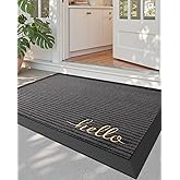 DEXI Front Door Mat Outside Entrance, 2x3 ft Rubber Entry Doormat Heavy Duty, Non Slip Welcome Mats for Inside House Floor Entryway Exterior Patio, Hello Grey