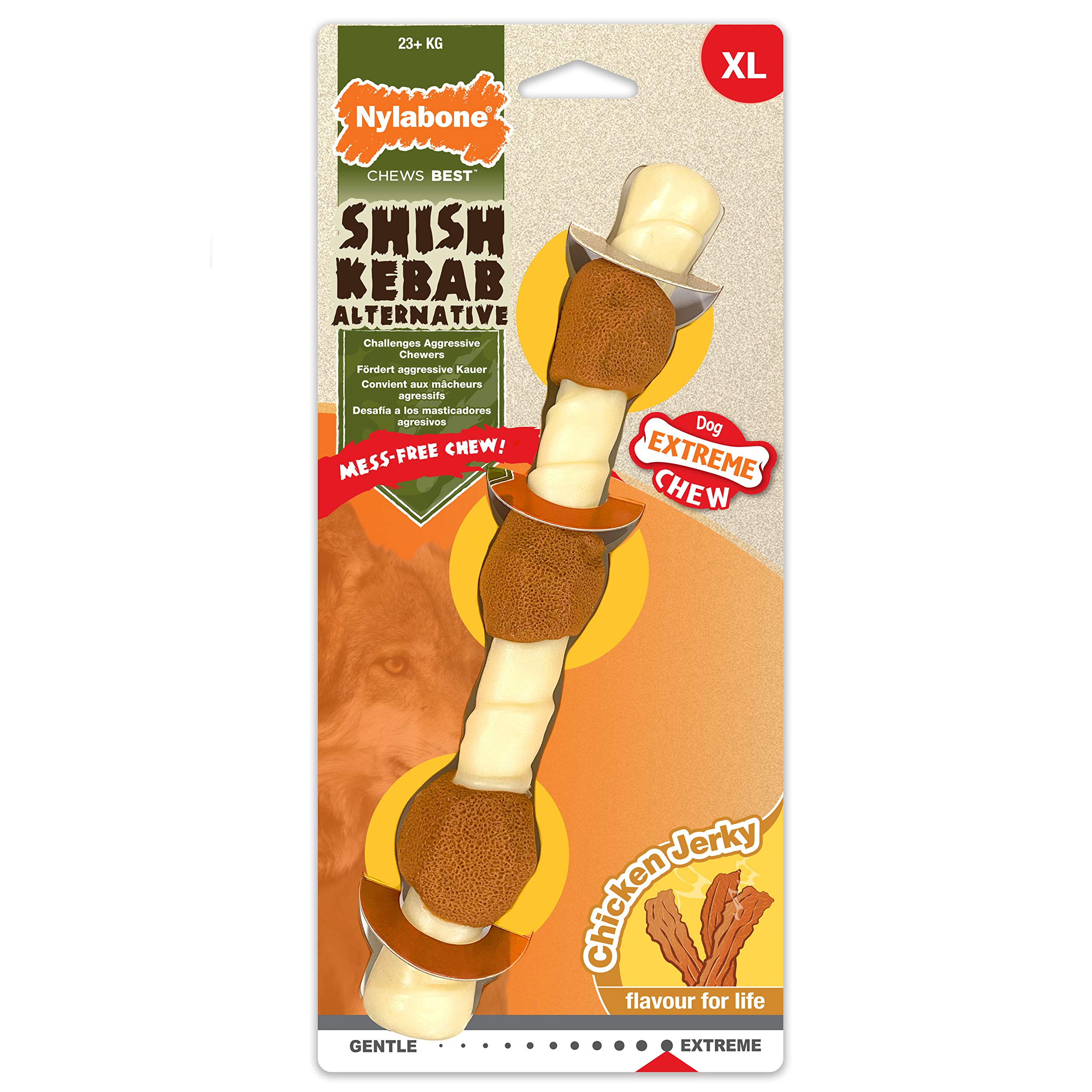 Nylabone Extreme Tough Dog Chew Toy, Shish Kebab, Chicken Jerky Flavour, Mess-Free, X-Large, For Dogs Over 23Kg - XL