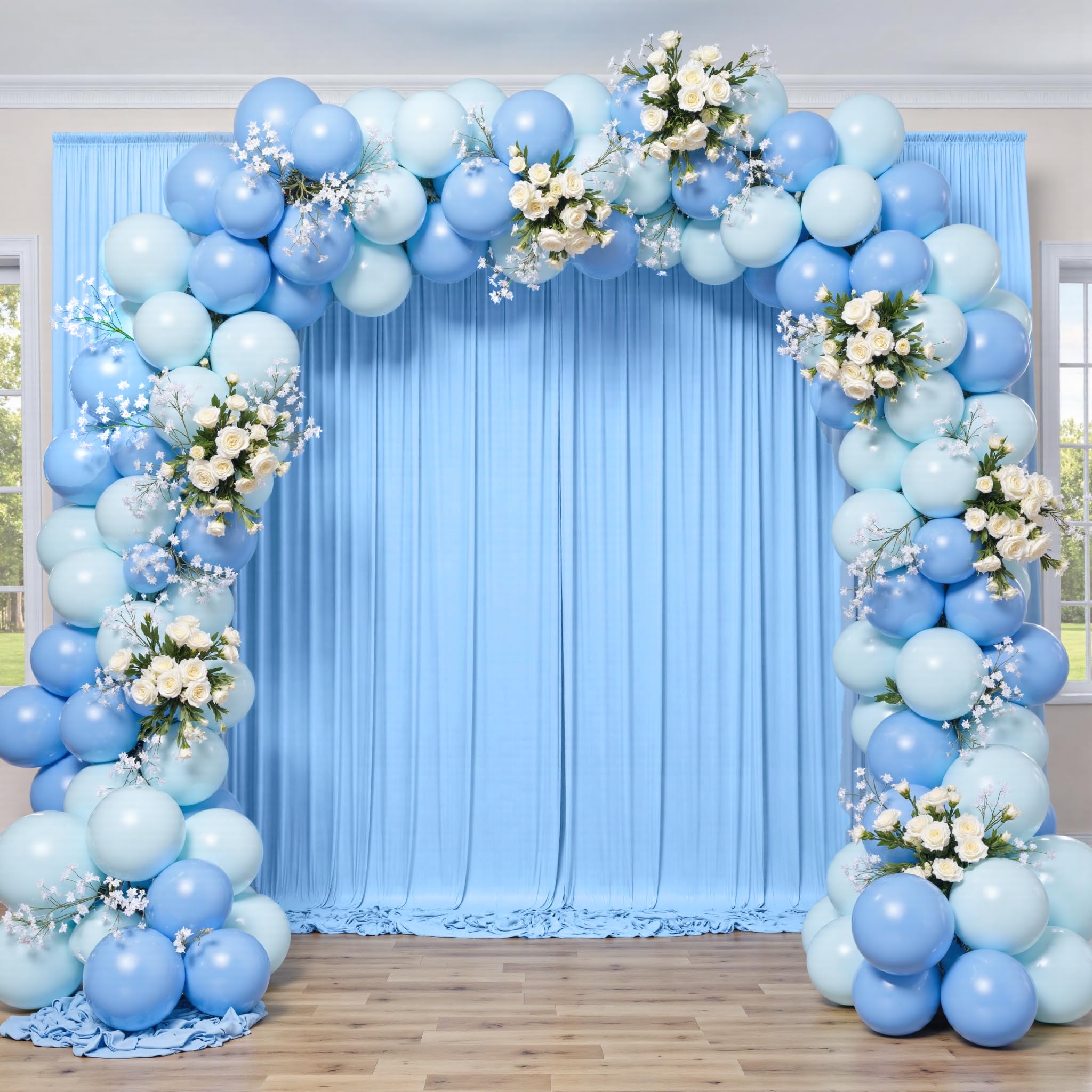 Photo 1 of 10 ft x 8 ft Wrinkle Free Baby Blue Backdrop Curtain for Parties, Polyester Light Blue Photo Backdrop Drapes for Birthday Wedding Party Baby Shower Photography