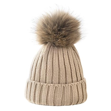 Enzianblau - WEIHNACHTSANGEBOT Modell (etwas größer und Dicker);Strickmütze mit Echt-Fell-Bommel, Wintermütze, Fellmütze, Rip