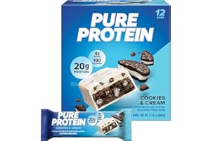 Pure Protein Bars, High Protein, Nutritious Snacks to Support Energy, Low Sugar, Gluten-free, Cookies and Cream, 1.76oz, 12 Pack