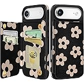 Shorogyt Compatible with iPhone 17 Air Wallet Case with Card Holder - Cute Black Flower Design Kickstand for Magnetic Clasp Back Flip Folio Leather Phone Covers for Women Men Girls
