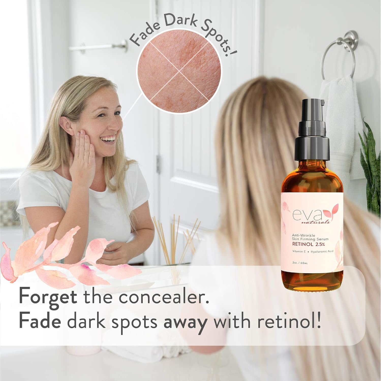 Natural Vitamin A Retinol Serum 2.5%, XL 2 oz. Bottle – Anti-Aging Serum + Vitamin E Oil, Jojoba Oil, Witch Hazel – Hyaluronic Acid Serum for Face Fades Wrinkles, Dark Spots, Damage by Eva Naturals: Beauty
