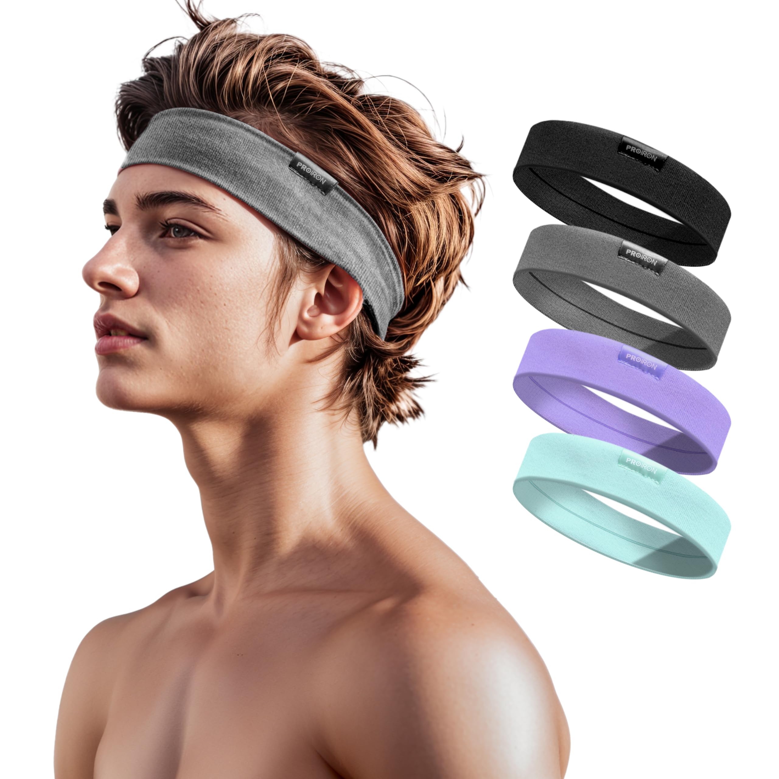 PROIRON Sweatbands Super Moisture Wicking, Headband Women Men Sports Sweat Bands for Gym Tennis Running Exercise Basketball Cross Training Racquetball Working Out - Gray Single